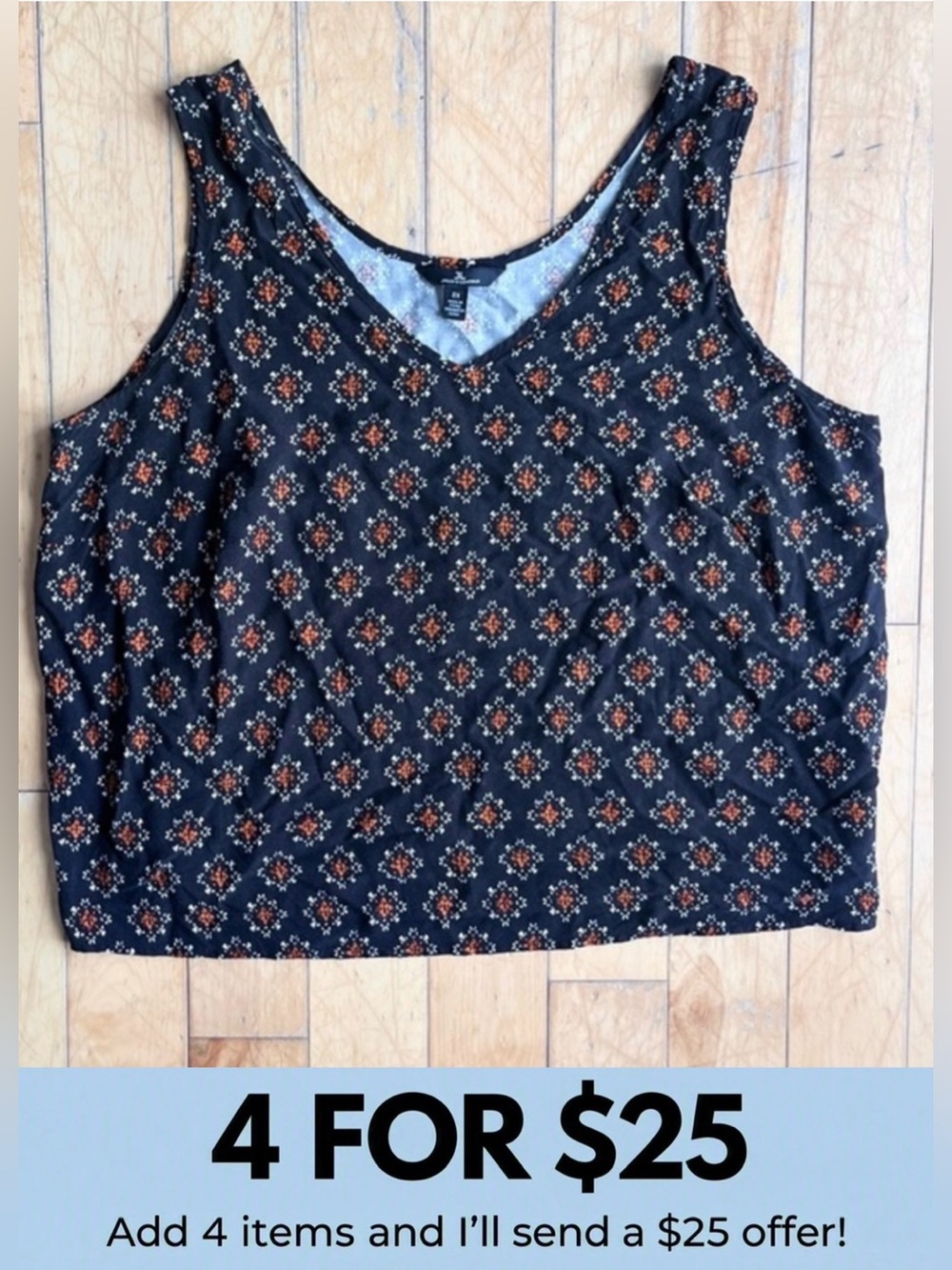 Jules & Leopold Printed Boho Cropped Geometric Sleeveless Tank Top Size 2X